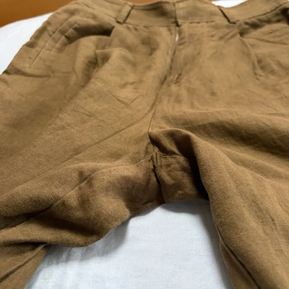 Everlane Way High Drape Linen Pant Cocoa 8 - Picture 3 of 6